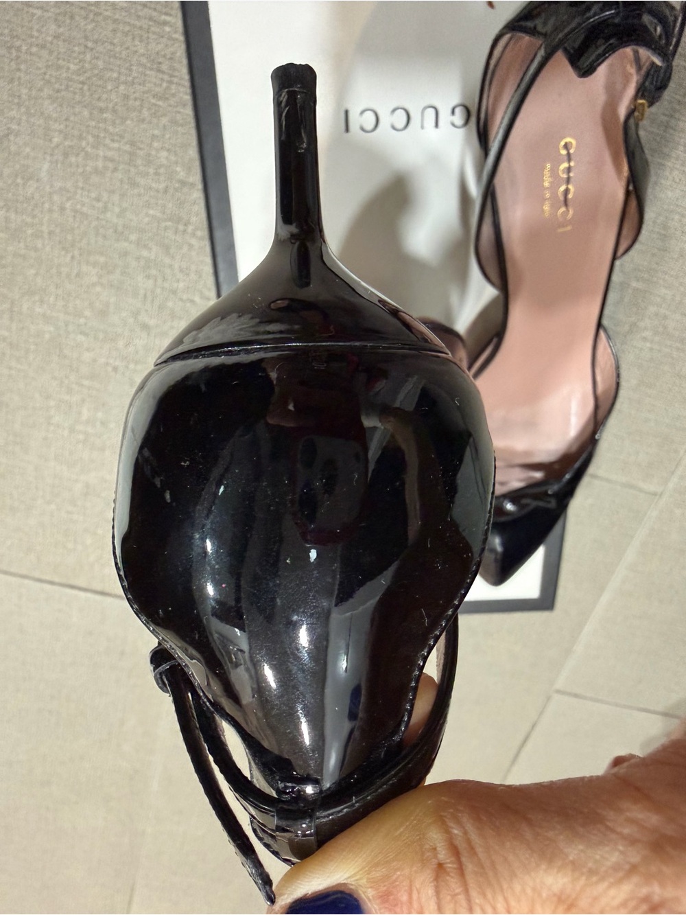 Gucci Black Patent Leather Pointed Toe Slingback Pumps - Picture 4 of 5